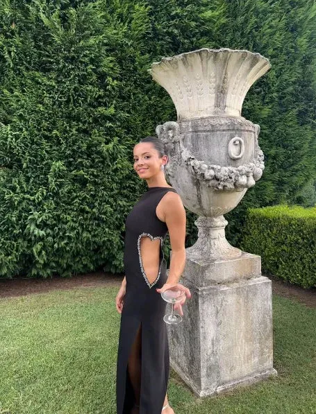 Black Cut Out Simple Party Dress with Slit Charming Evening Dress Formal Dress