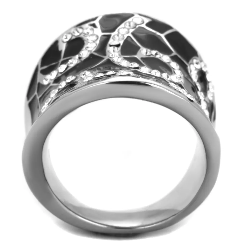 Black Epoxy and Stainless Steel 316 Crystal Cocktail Fashion Ring Womens Size 5-10