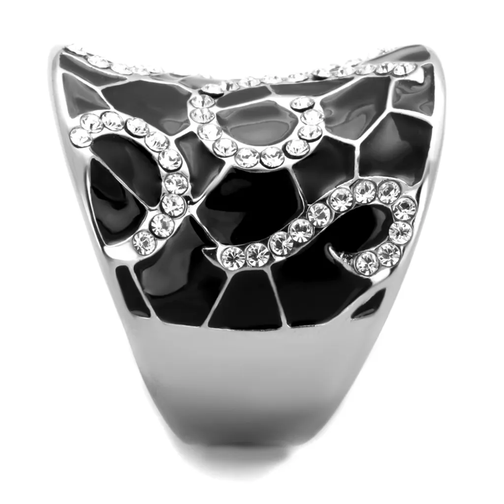 Black Epoxy and Stainless Steel 316 Crystal Cocktail Fashion Ring Womens Size 5-10