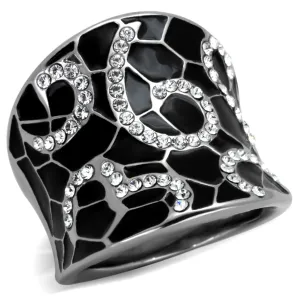 Black Epoxy and Stainless Steel 316 Crystal Cocktail Fashion Ring Womens Size 5-10