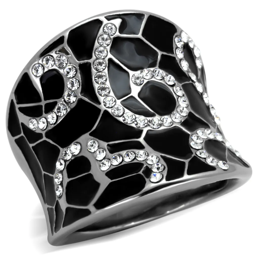 Black Epoxy and Stainless Steel 316 Crystal Cocktail Fashion Ring Womens Size 5-10