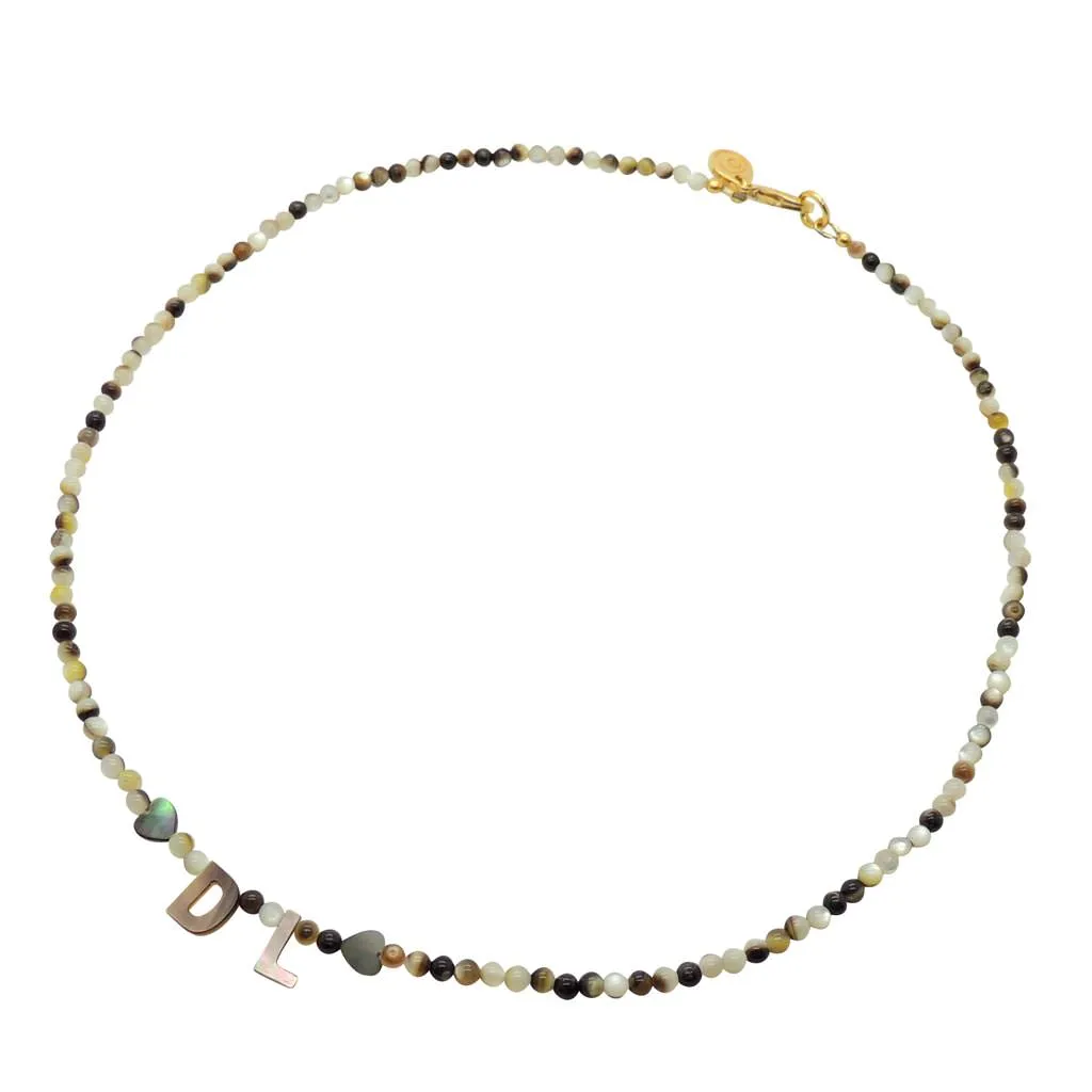 Black Lip Shell Initial Alphabet Charm Beaded Necklace