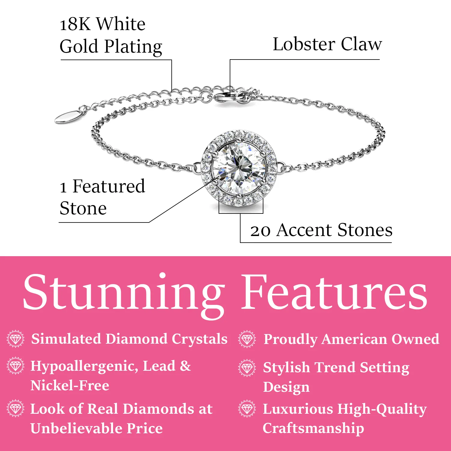 Blake 18k White Gold Plated Crystal Halo Bracelet