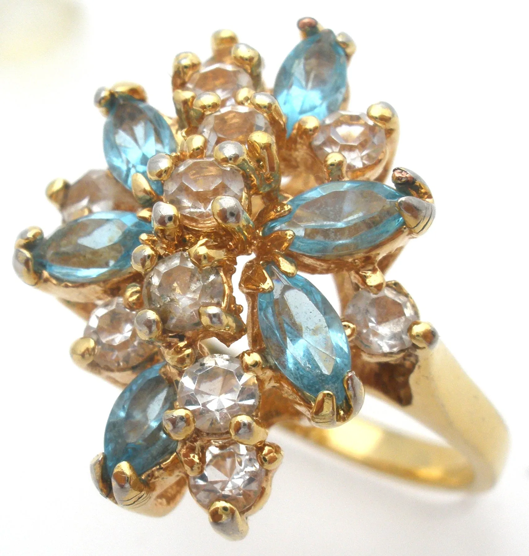 Blue & Clear CZ Cocktail Ring Size 10.5
