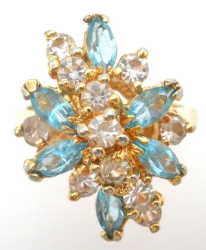 Blue & Clear CZ Cocktail Ring Size 10.5