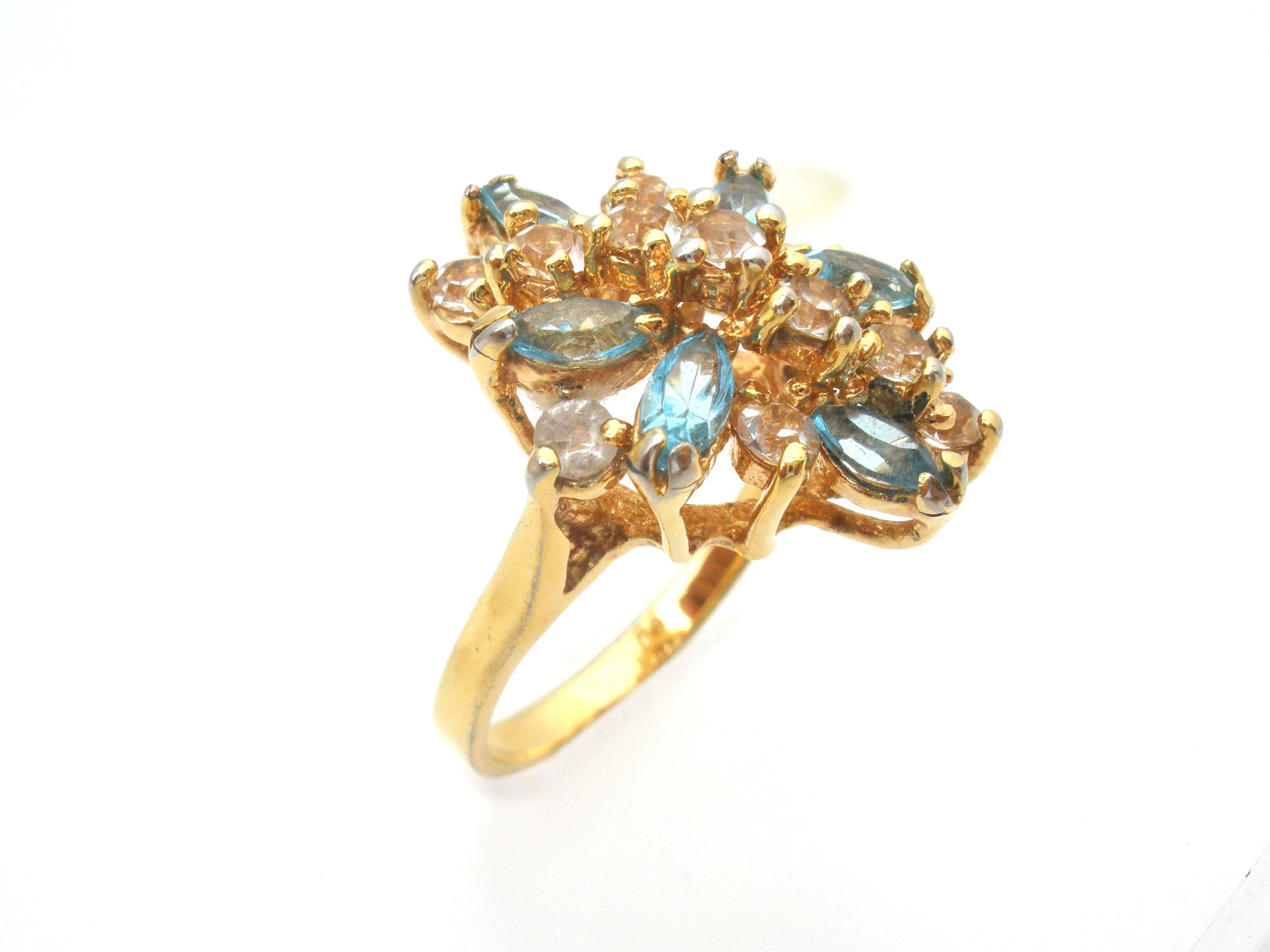 Blue & Clear CZ Cocktail Ring Size 10.5