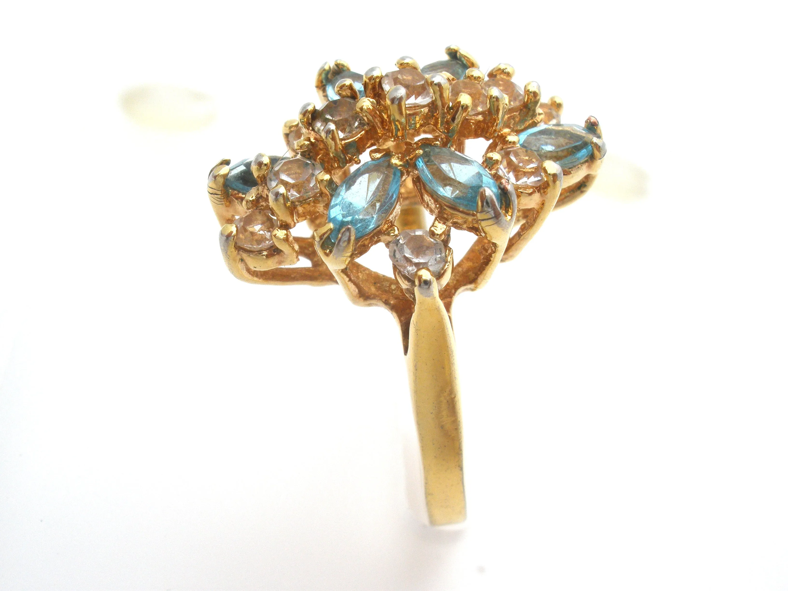 Blue & Clear CZ Cocktail Ring Size 10.5