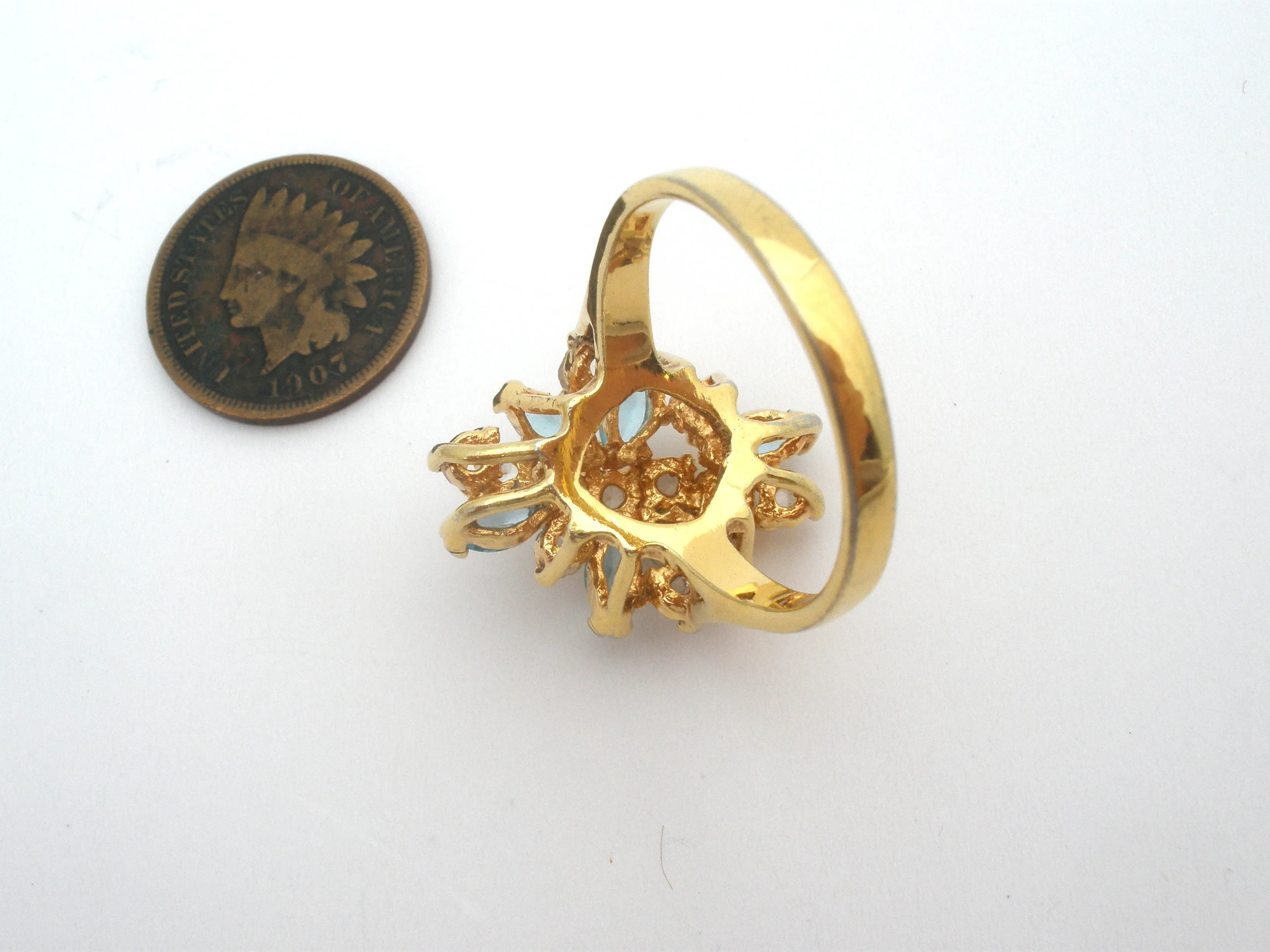 Blue & Clear CZ Cocktail Ring Size 10.5