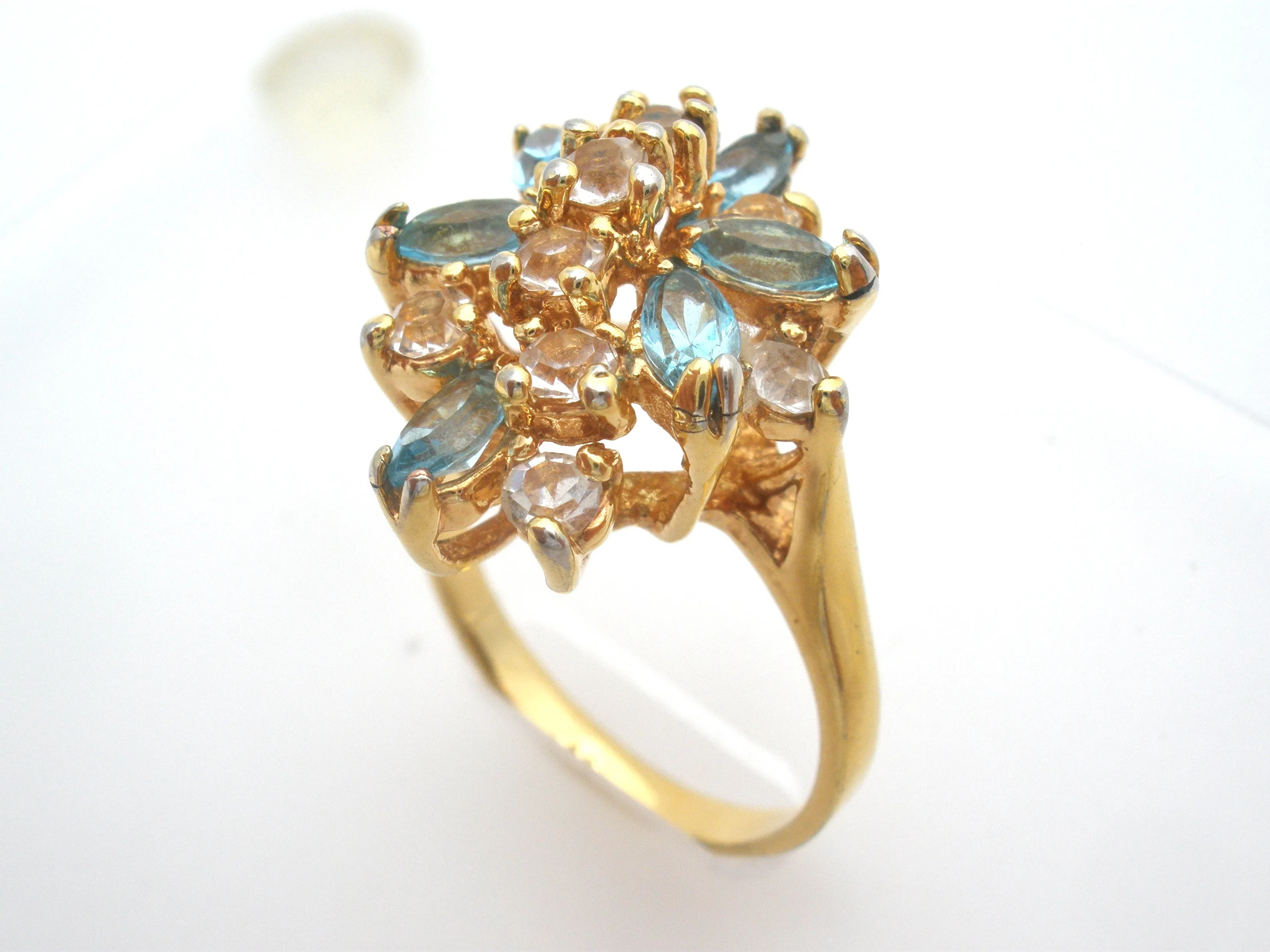 Blue & Clear CZ Cocktail Ring Size 10.5