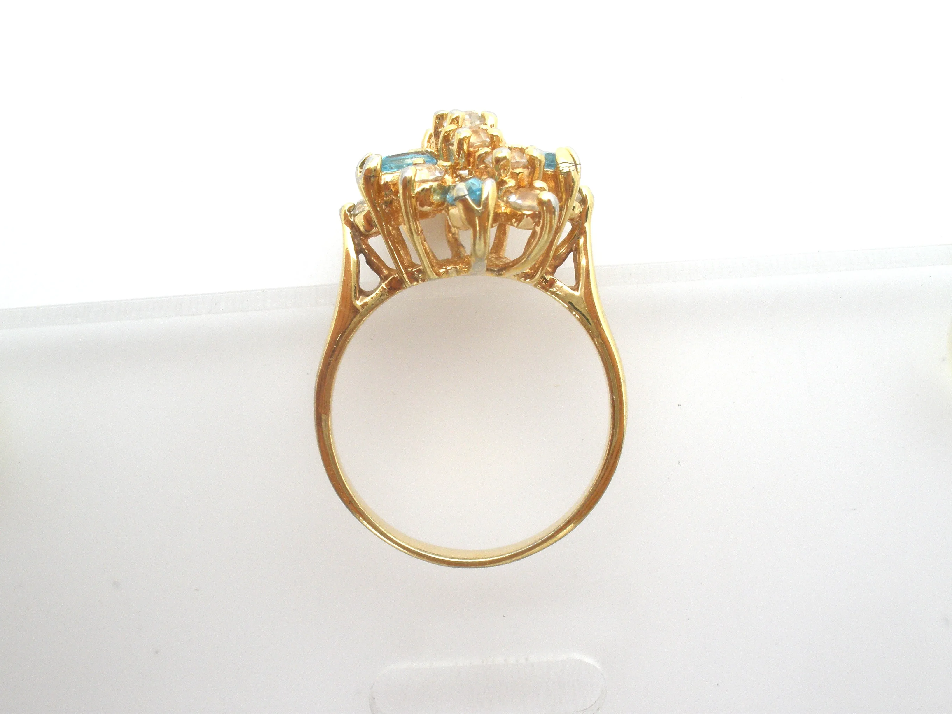 Blue & Clear CZ Cocktail Ring Size 10.5