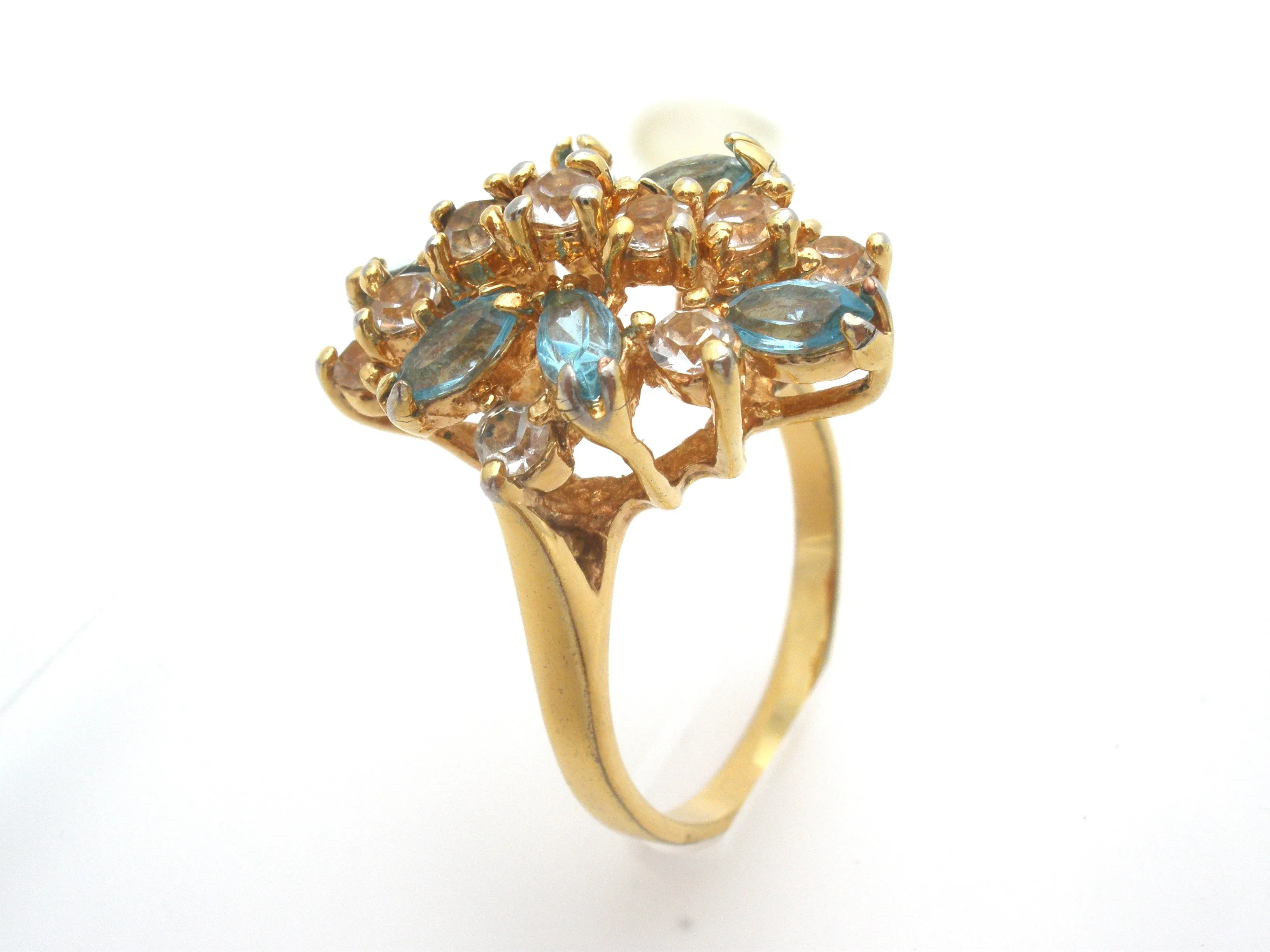 Blue & Clear CZ Cocktail Ring Size 10.5