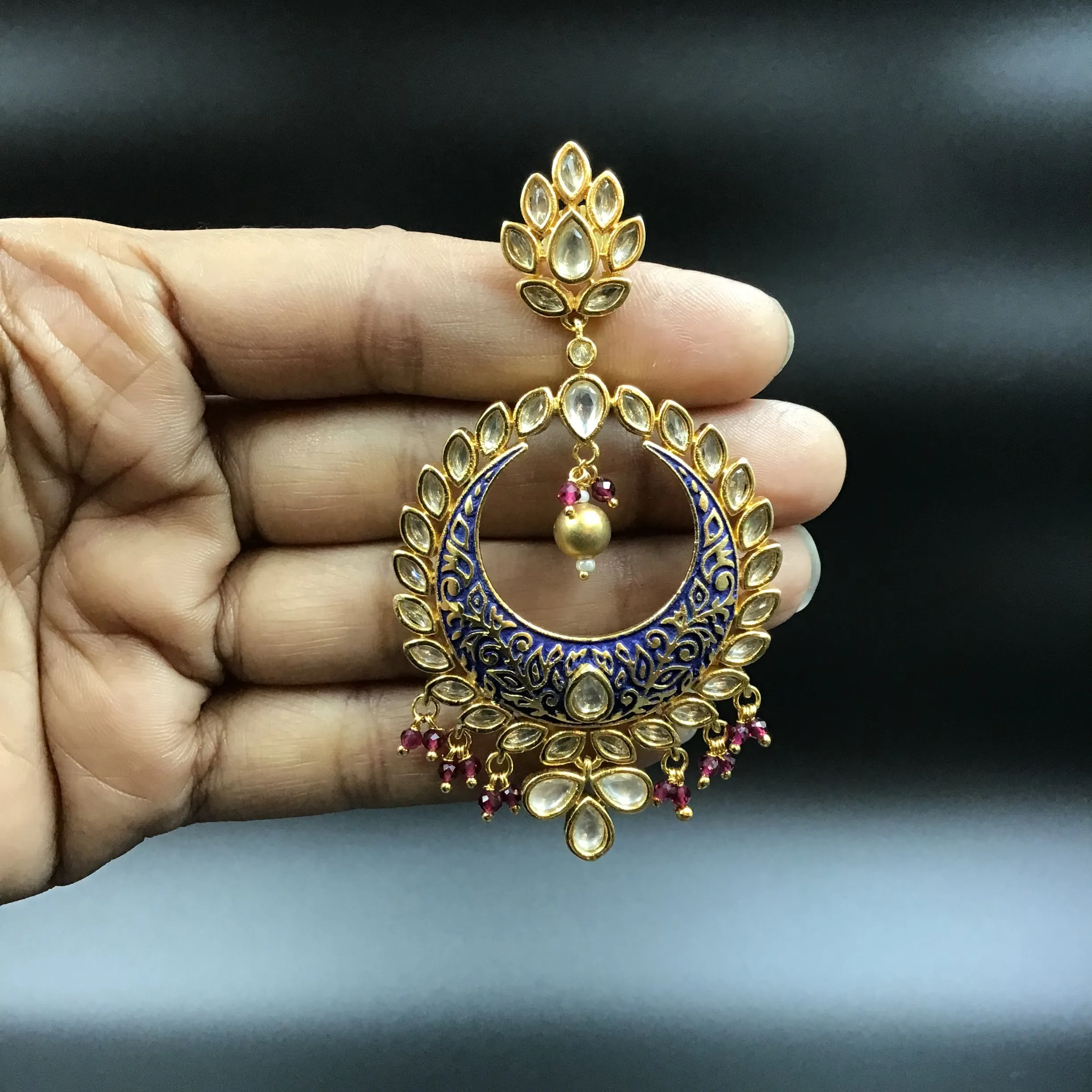 Blue Kundan Chandbali 8870-2946