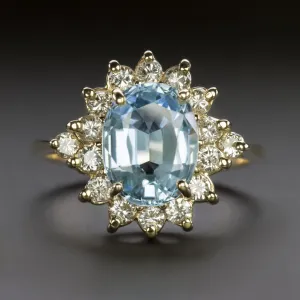 BLUE TOPAZ DIAMOND COCKTAIL RING 14k YELLOW GOLD HALO NATURAL OVAL SHAPE ESTATE