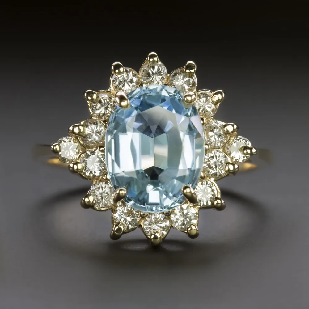 BLUE TOPAZ DIAMOND COCKTAIL RING 14k YELLOW GOLD HALO NATURAL OVAL SHAPE ESTATE