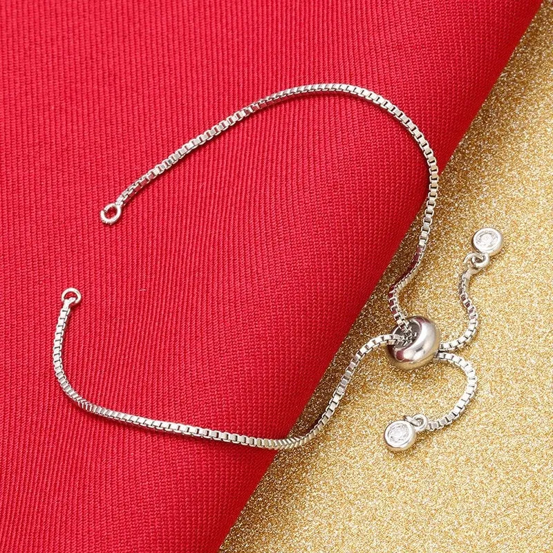 Bracelet Chains - Ball Chains Bracelet Silver Ball - Adjustable Box Chain Bolo Bracelet Silver Box Chain With Slider for Jewelry Making