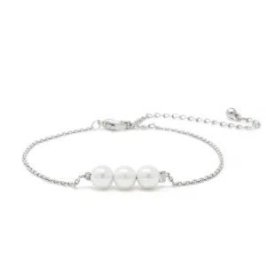 Bracelet Three Pearl Station Silver Tone