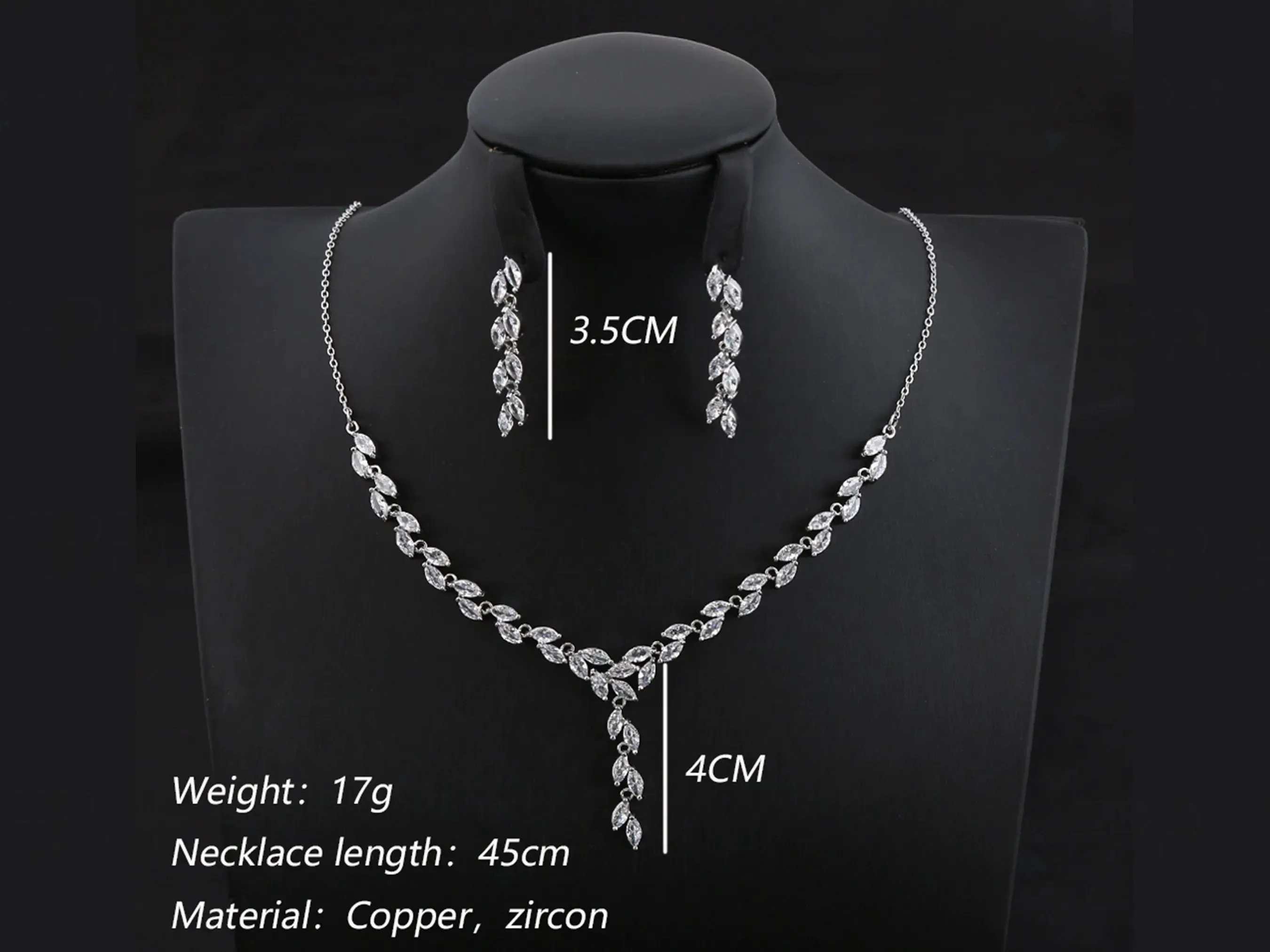 Bridal Jewelry Set, Platinum Plated, Shiny Vine Set - Silver