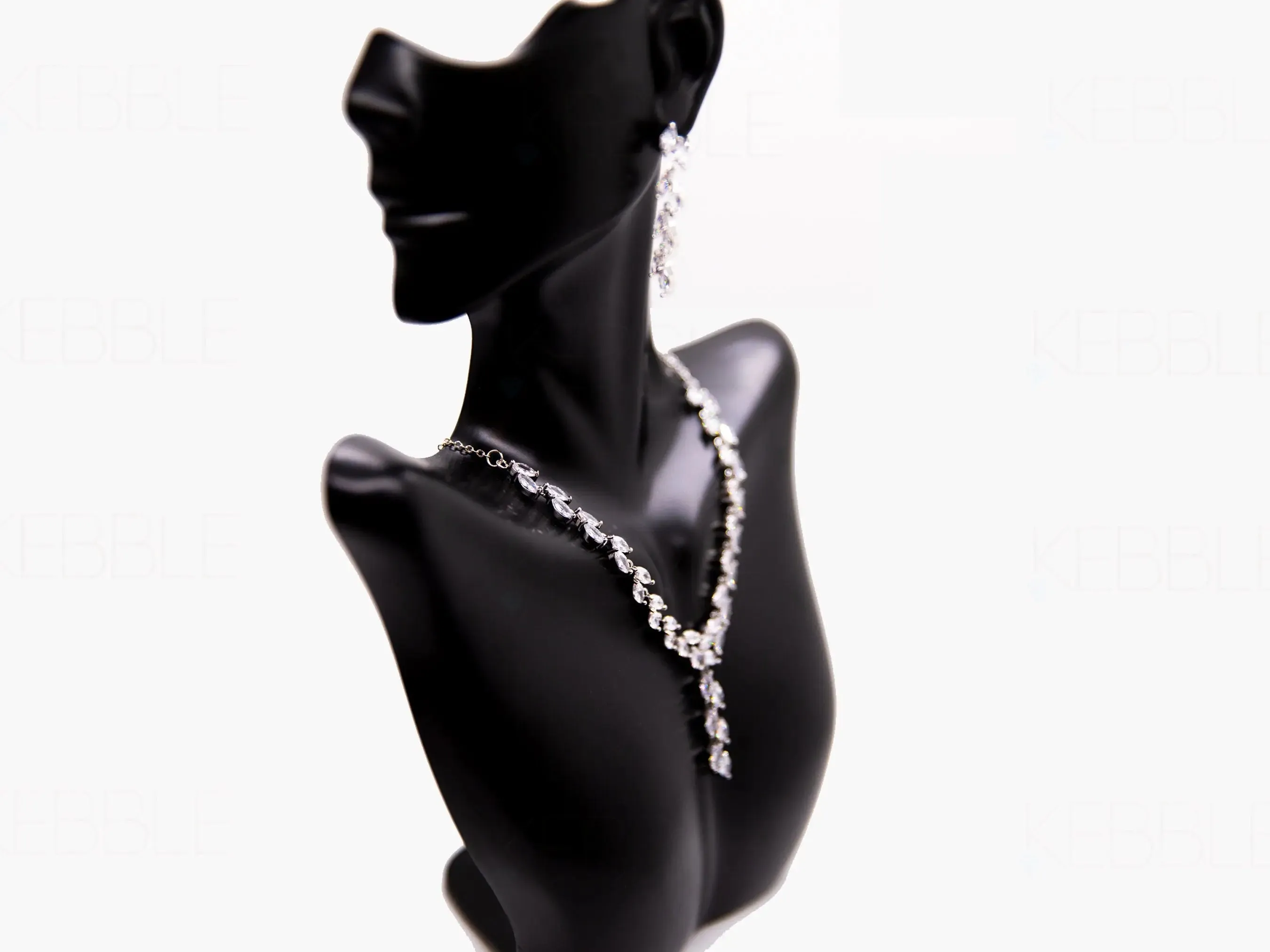 Bridal Jewelry Set, Platinum Plated, Shiny Vine Set - Silver