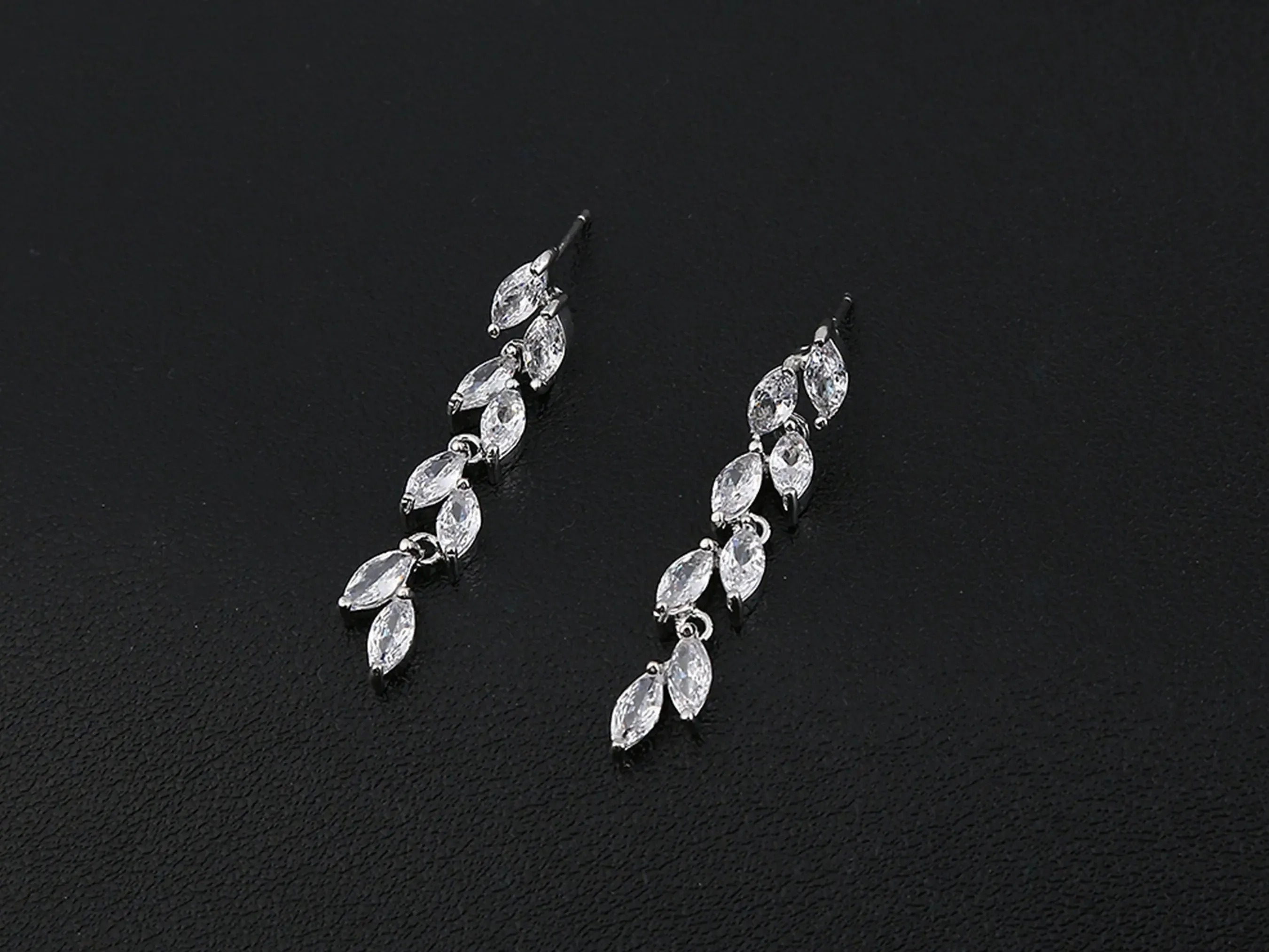 Bridal Jewelry Set, Platinum Plated, Shiny Vine Set - Silver
