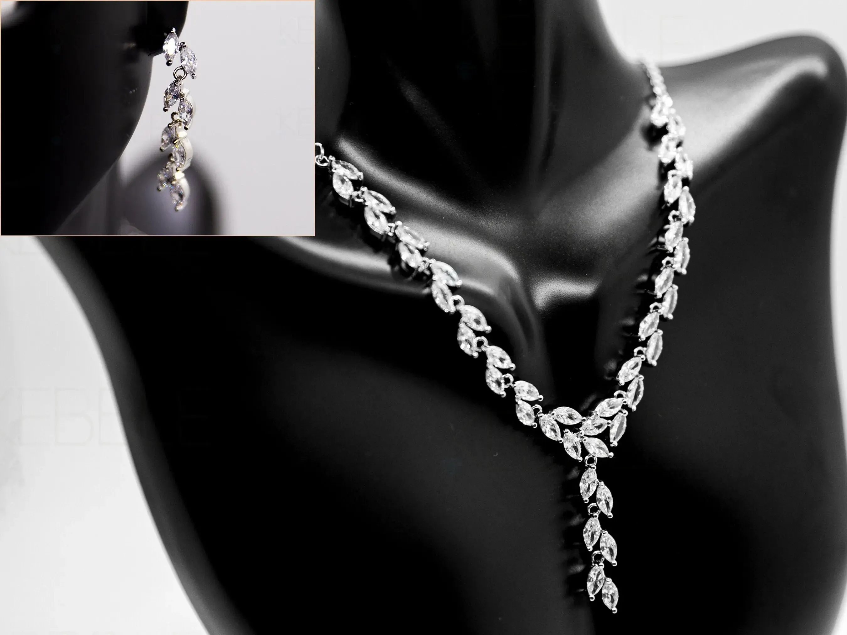 Bridal Jewelry Set, Platinum Plated, Shiny Vine Set - Silver