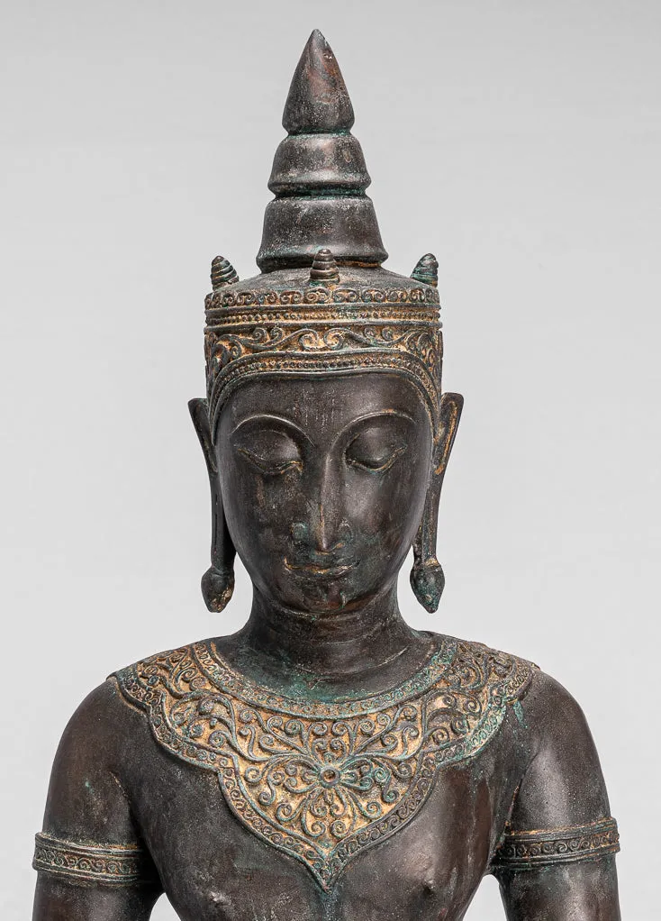 Buddha Statue - Antique Thai Style Ayutthaya Seated Enlightenment Buddha Statue - 74cm/30"