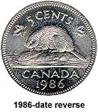 Canada Copper 1987 5 cents  (Elizabeth II) 4.6gr .750