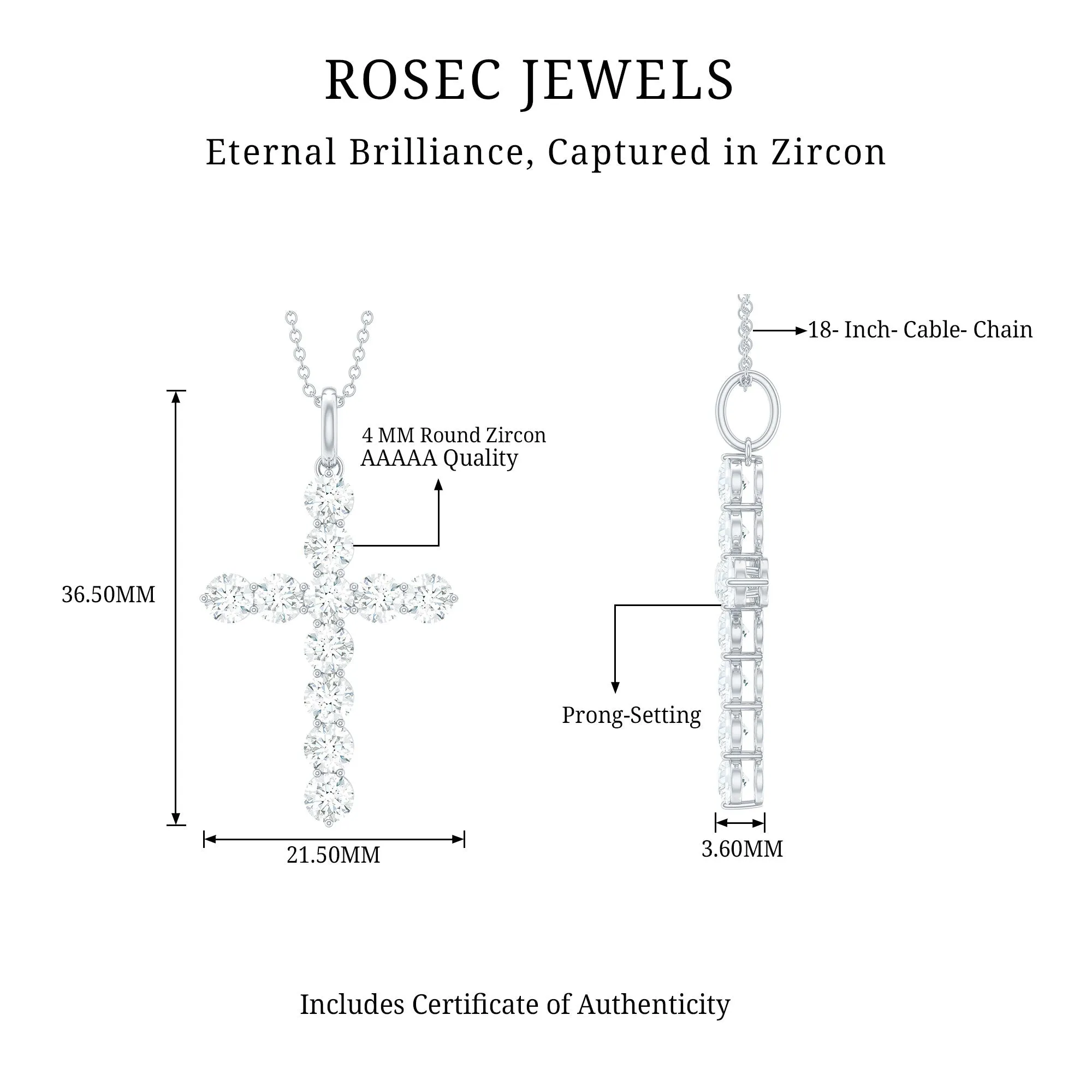 Certified Zircon Simple Cross Pendant Necklace