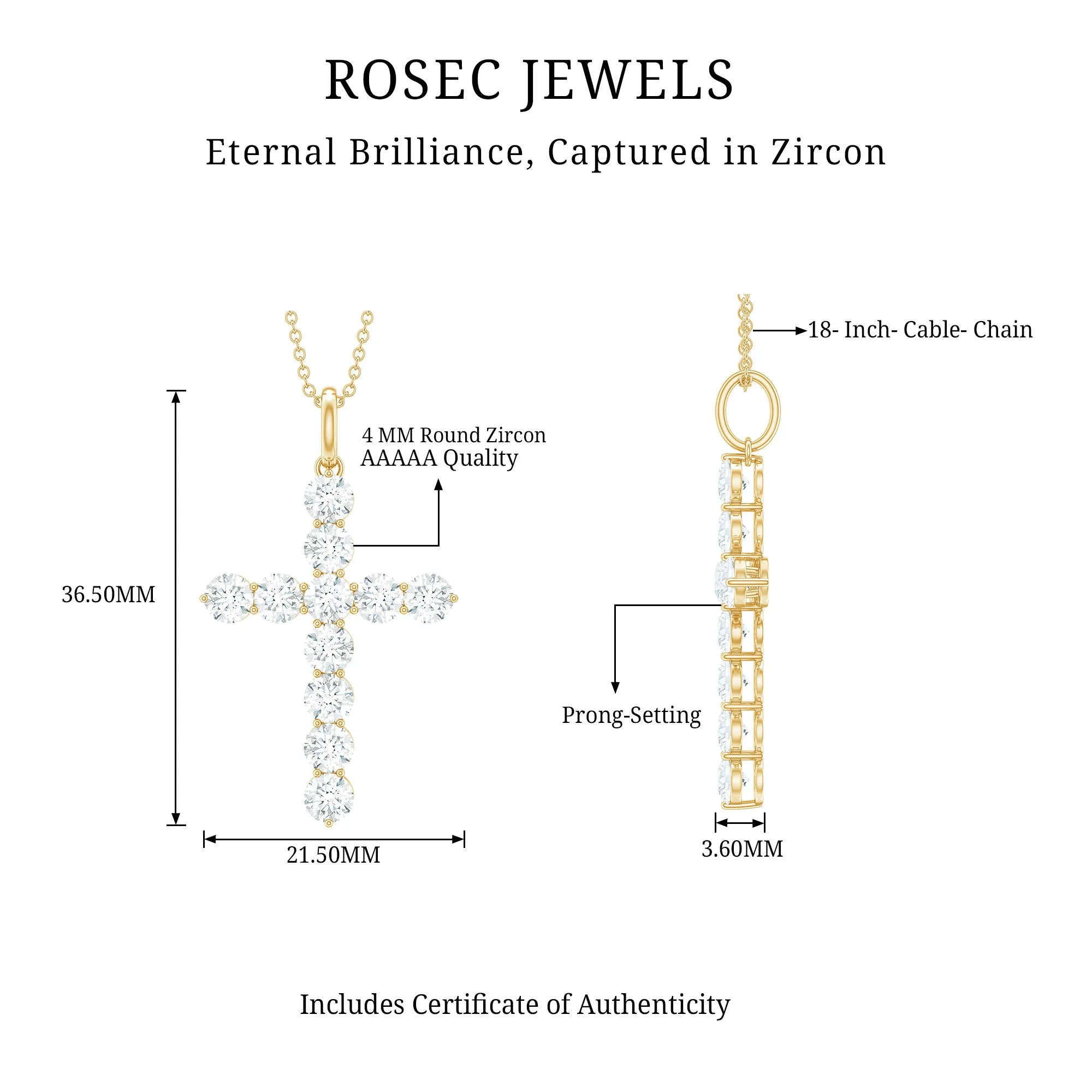Certified Zircon Simple Cross Pendant Necklace