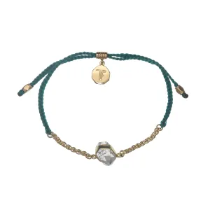 CHAIN & CORD CRYSTAL BRACELET - DIAMOND QUARTZ - BOTANICAL GREEN - GOLD