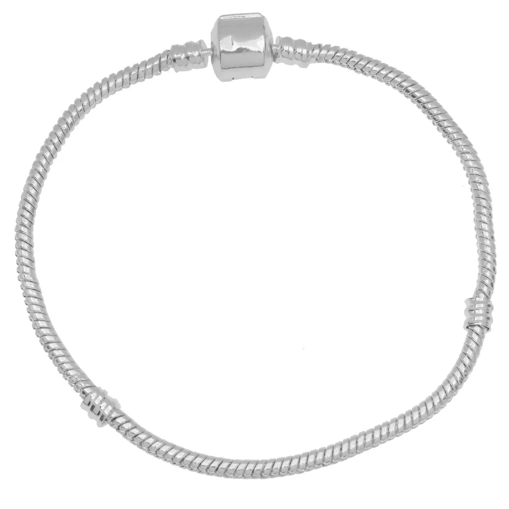 Chain Bracelet, Threaded Snake For Large Hole Beads with Snap Clasp 3mm, 8 Inches, Silver Tone