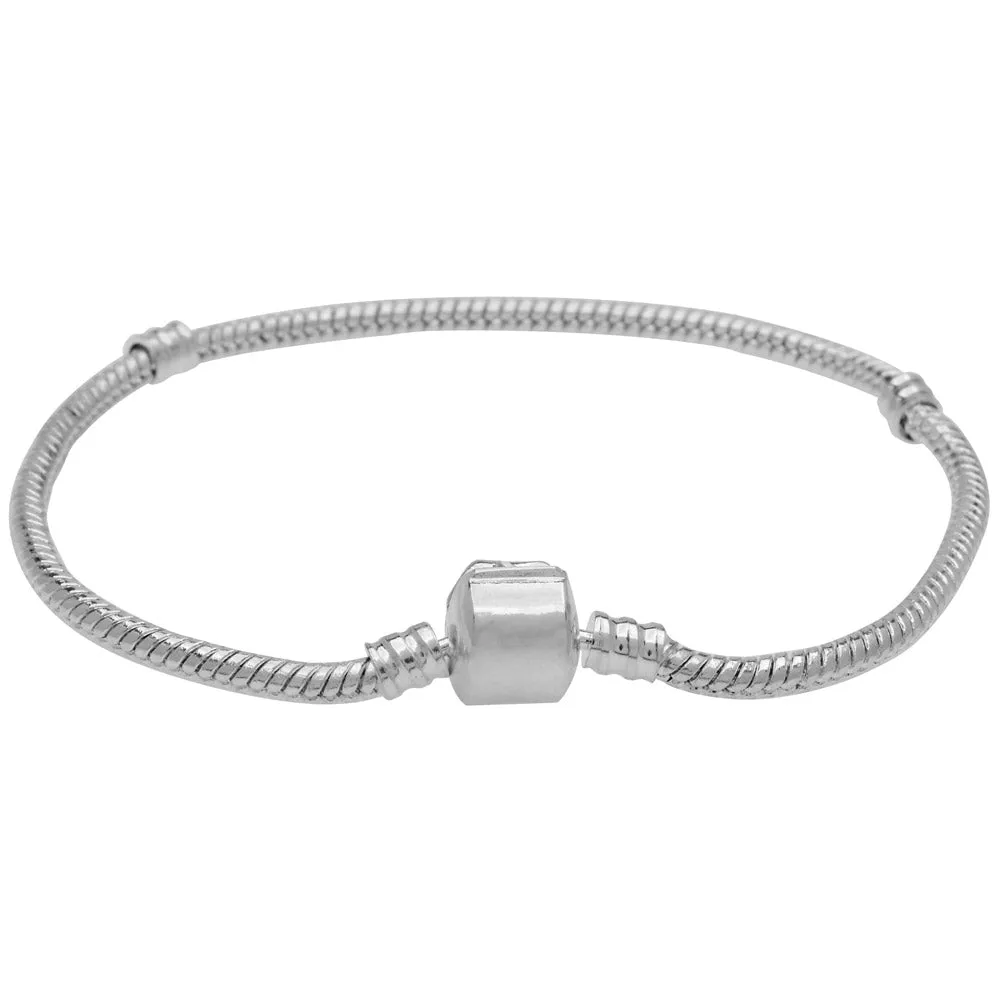 Chain Bracelet, Threaded Snake For Large Hole Beads with Snap Clasp 3mm, 8 Inches, Silver Tone