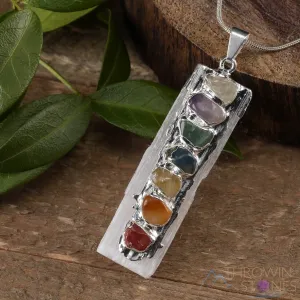 CHAKRA & Raw SELENITE Crystal Pendant - Raw Crystal Necklace, Handmade Jewelry, Healing Crystals and Stones, E0284