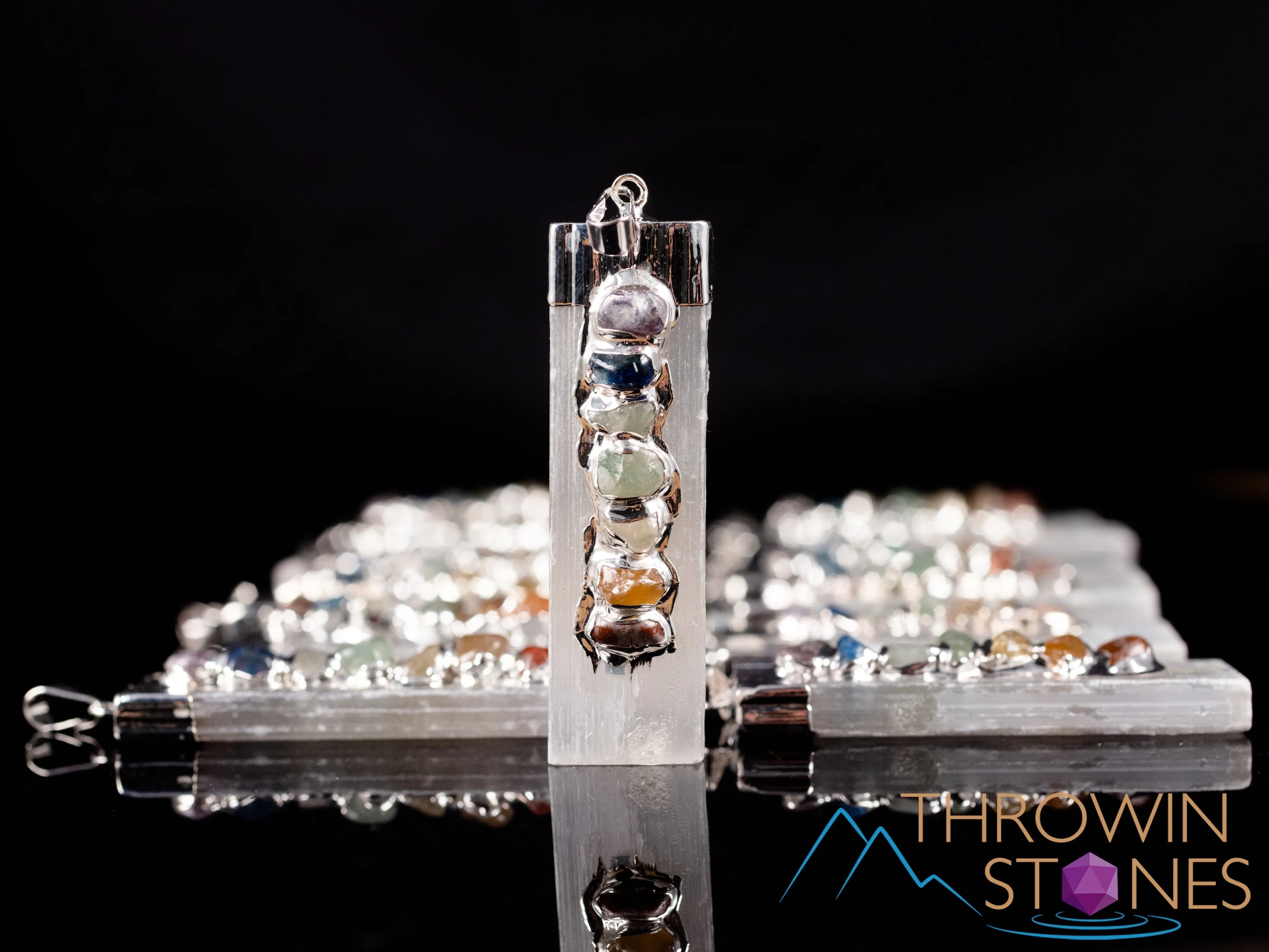 CHAKRA & Raw SELENITE Crystal Pendant - Raw Crystal Necklace, Handmade Jewelry, Healing Crystals and Stones, E0284
