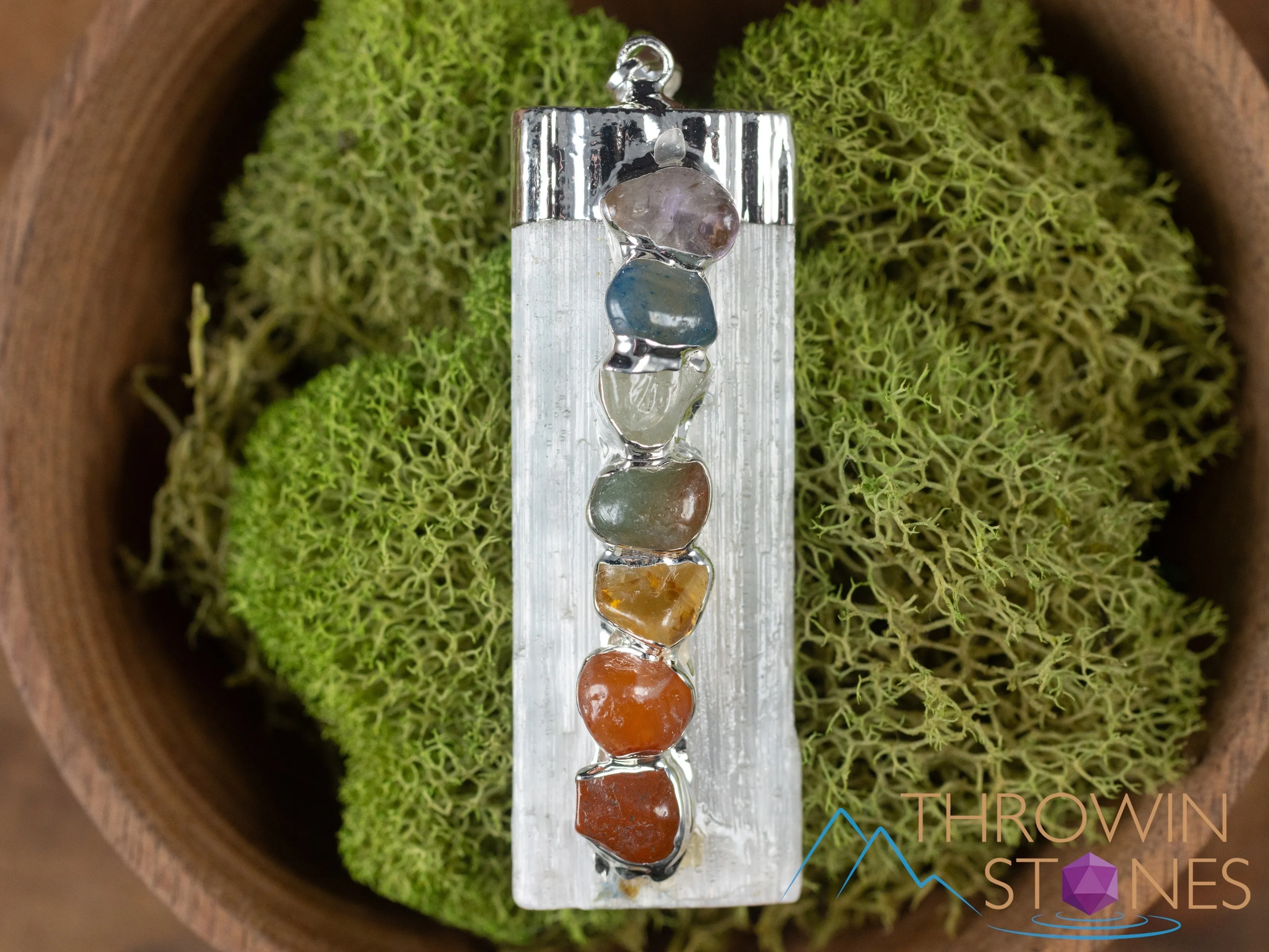 CHAKRA & Raw SELENITE Crystal Pendant - Raw Crystal Necklace, Handmade Jewelry, Healing Crystals and Stones, E0284