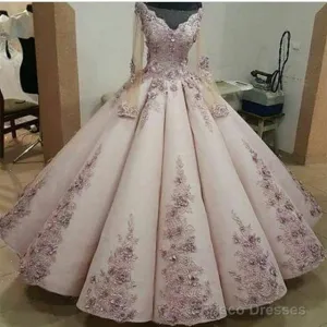 Charming Lace Embroidery Long Sleeves Ball Gown Prom Dress