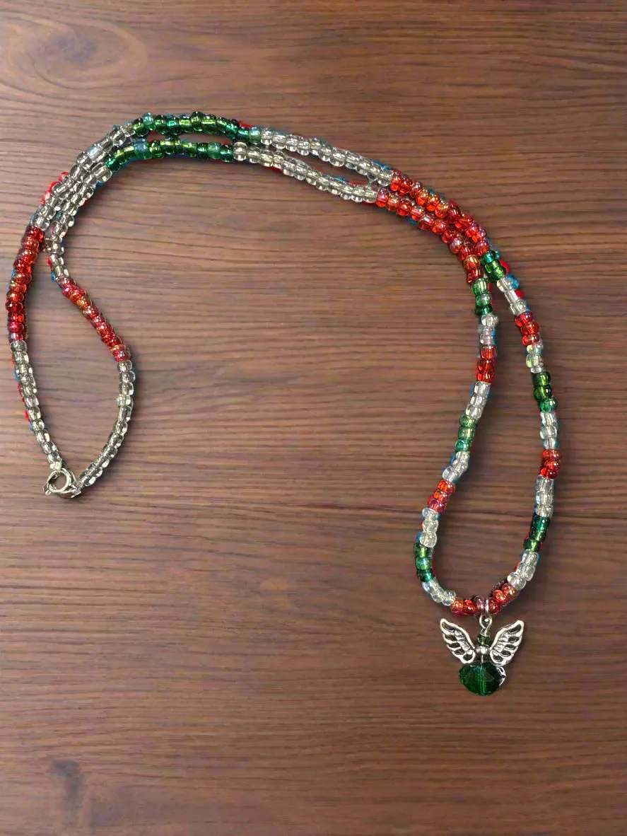 Christmas Beaded Necklace with Angel