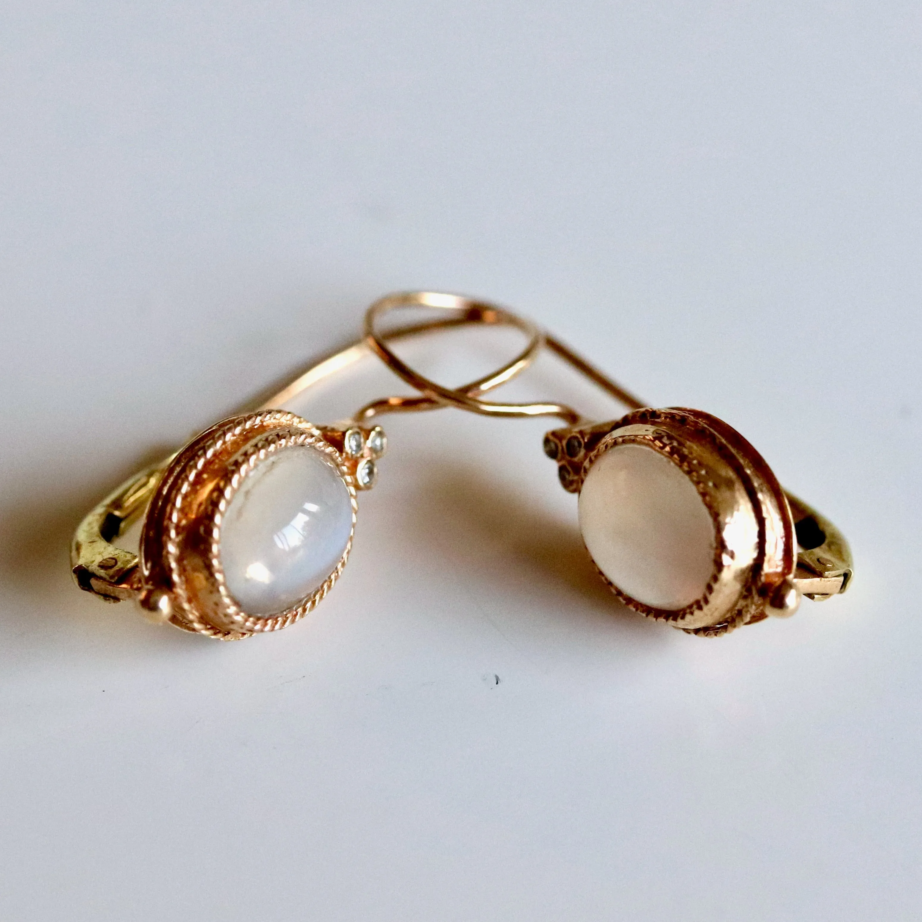 Cinderella 14k Gold, Moonstone and Diamond Earrings