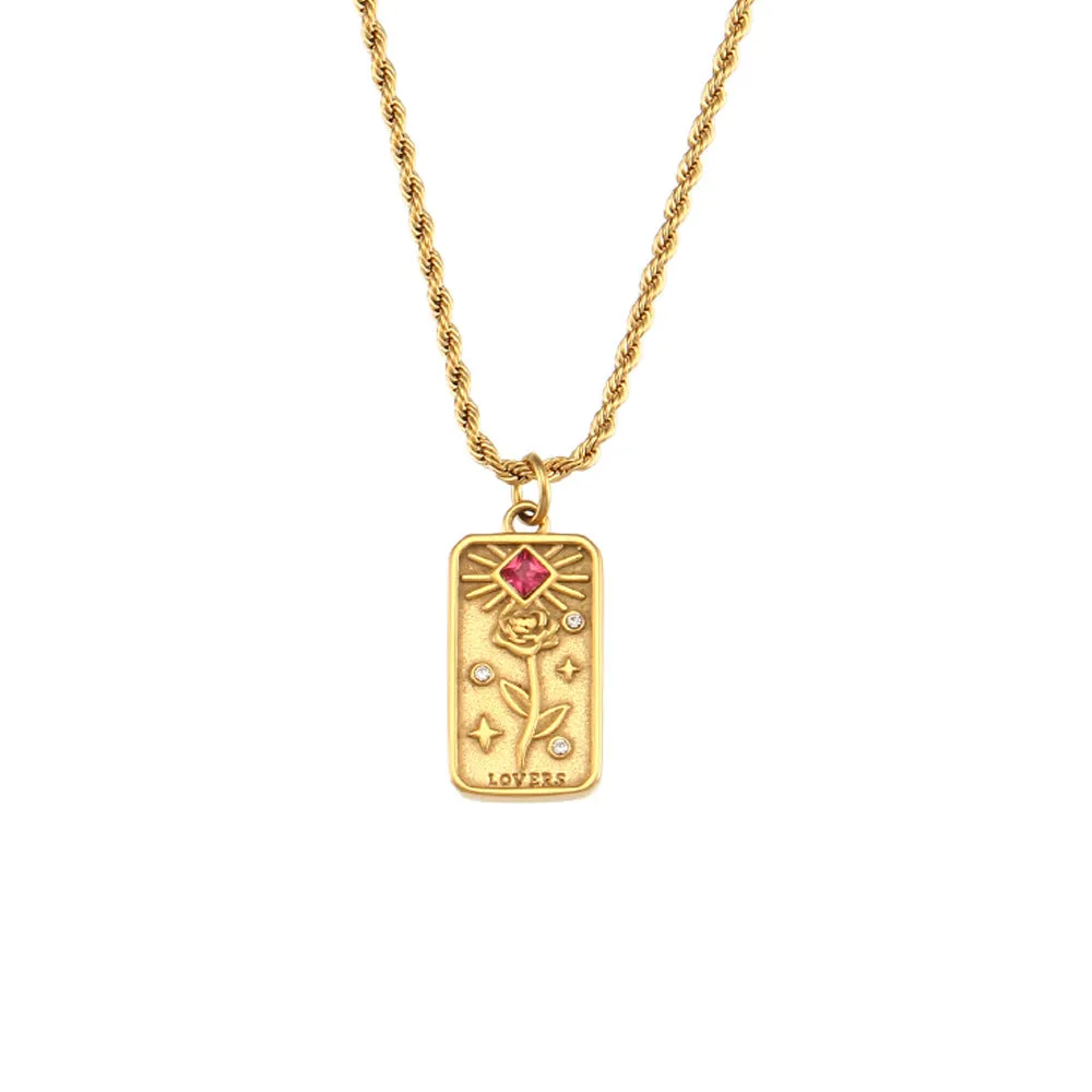 Colorful Enamel Zircon Tarot Cards Pendant Necklace
