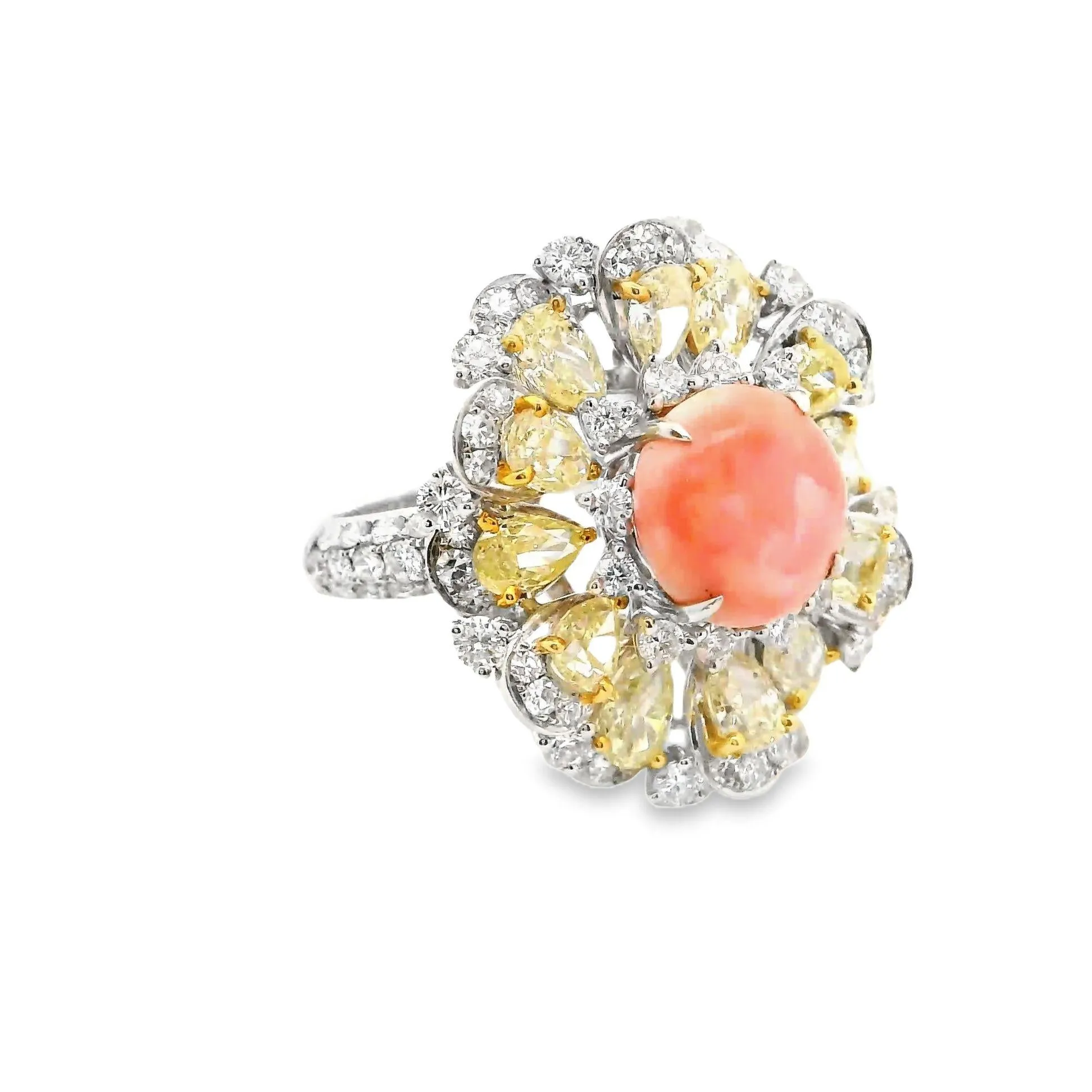 Conch Pearl & Diamond 18k White Gold Sunburst Cocktail Ring