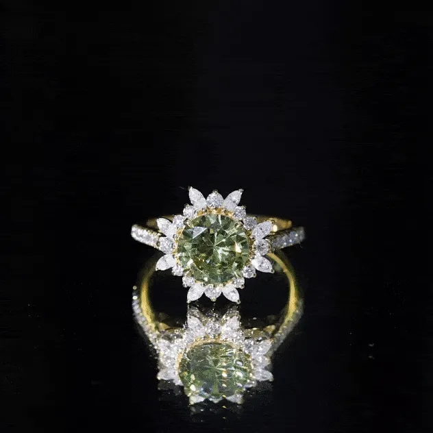 Created Green Sapphire Flower Engagement Ring with Moissanite