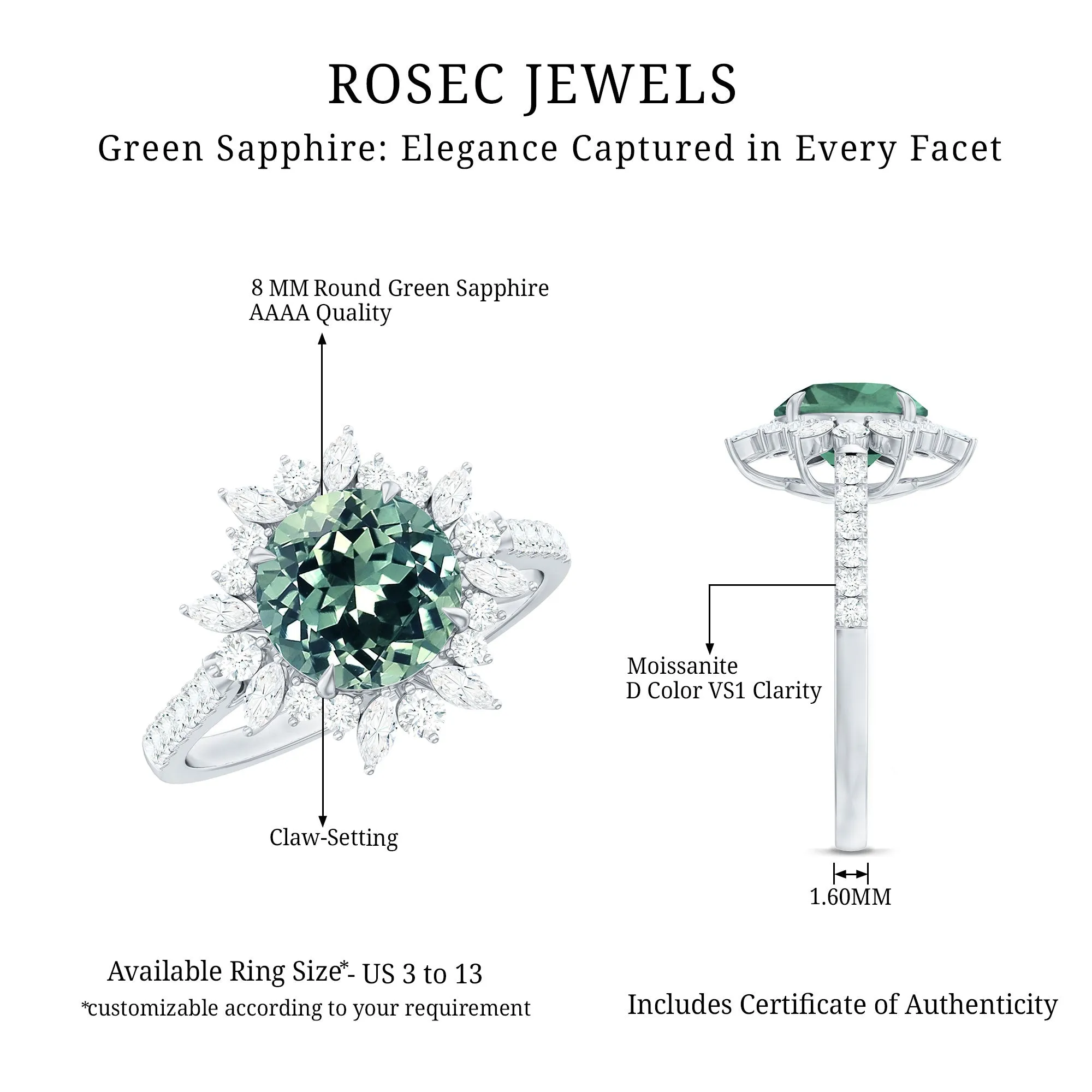 Created Green Sapphire Flower Engagement Ring with Moissanite