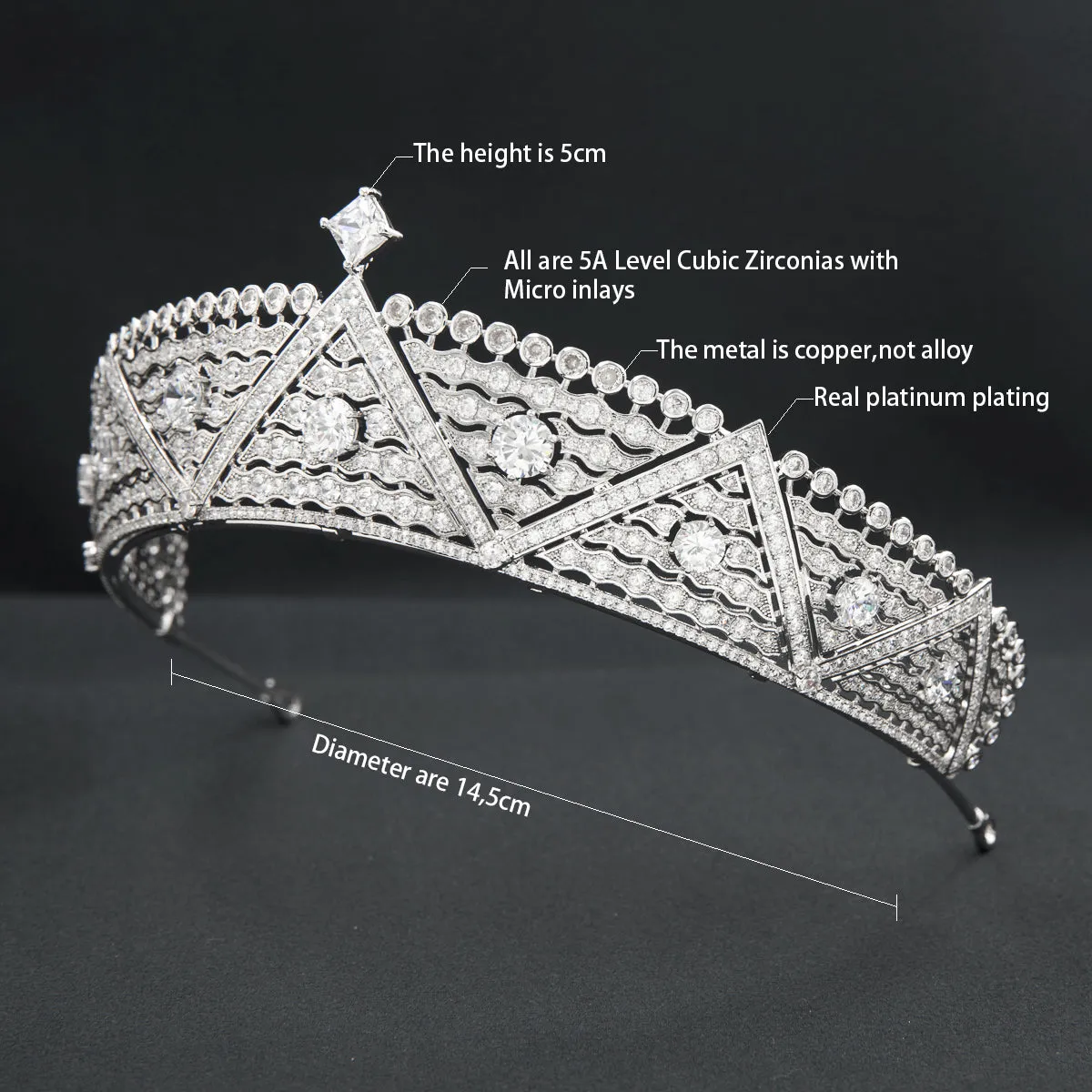 Cubic Zirconia Royal Tiara for Wedding,Crystal Princess Crown Diadem CH10365