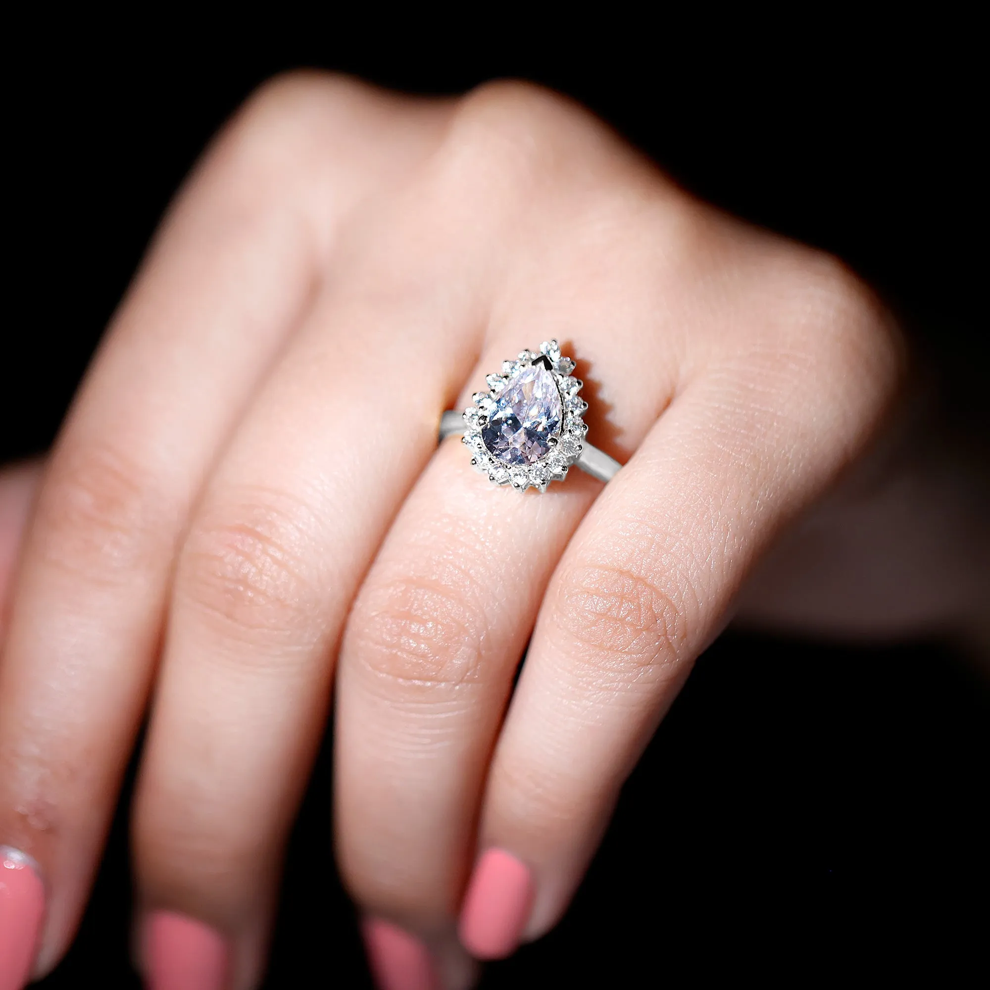 Cubic Zirconia Teardrop Halo Engagement Ring