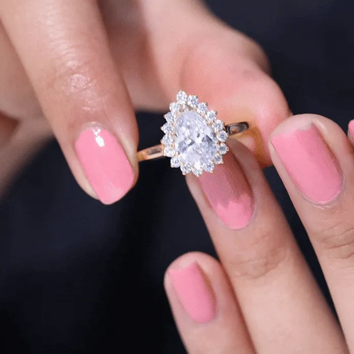 Cubic Zirconia Teardrop Halo Engagement Ring
