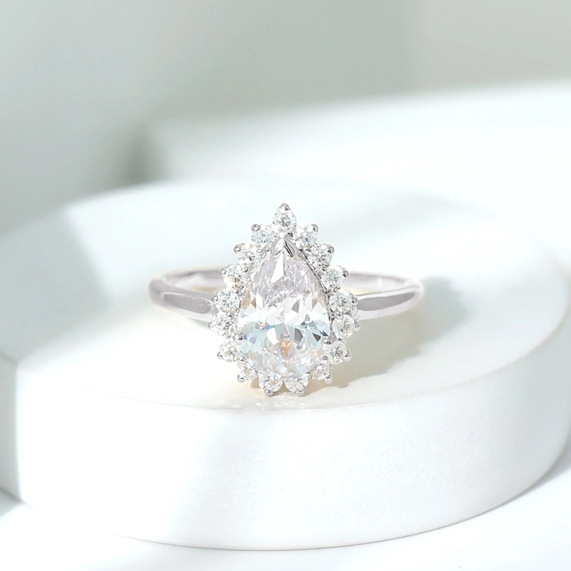 Cubic Zirconia Teardrop Halo Engagement Ring