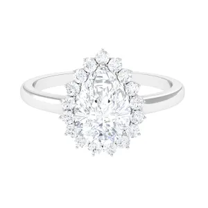 Cubic Zirconia Teardrop Halo Engagement Ring