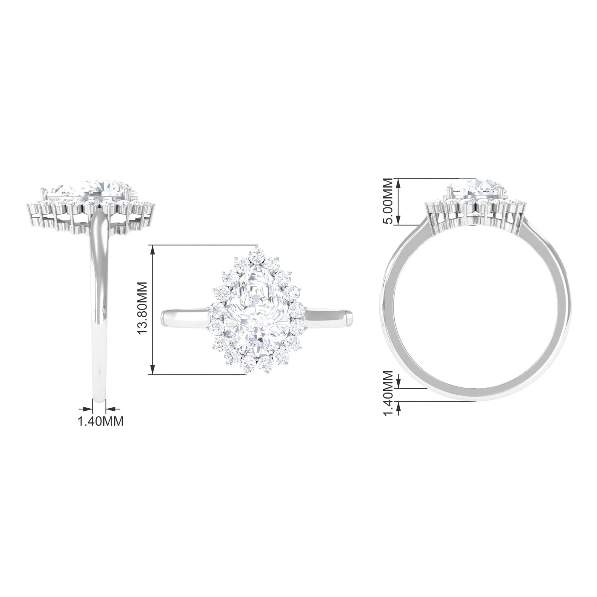Cubic Zirconia Teardrop Halo Engagement Ring