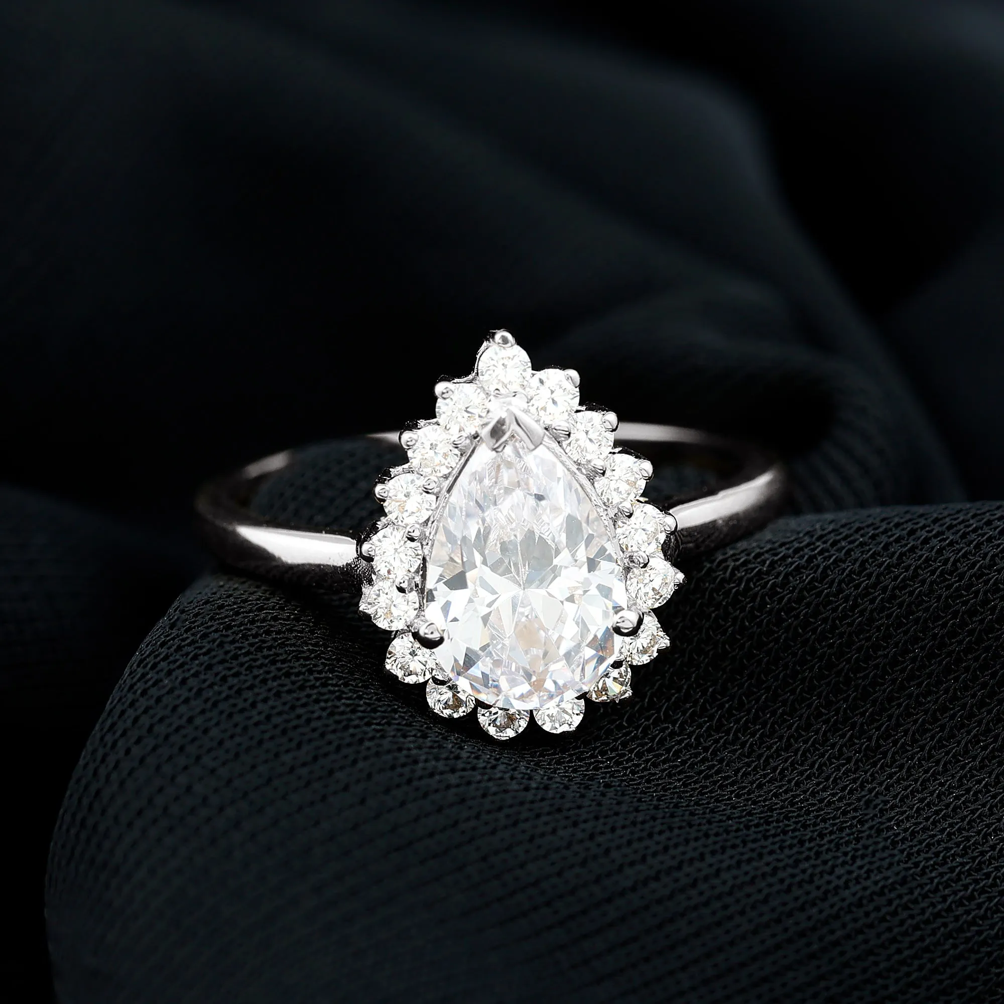 Cubic Zirconia Teardrop Halo Engagement Ring