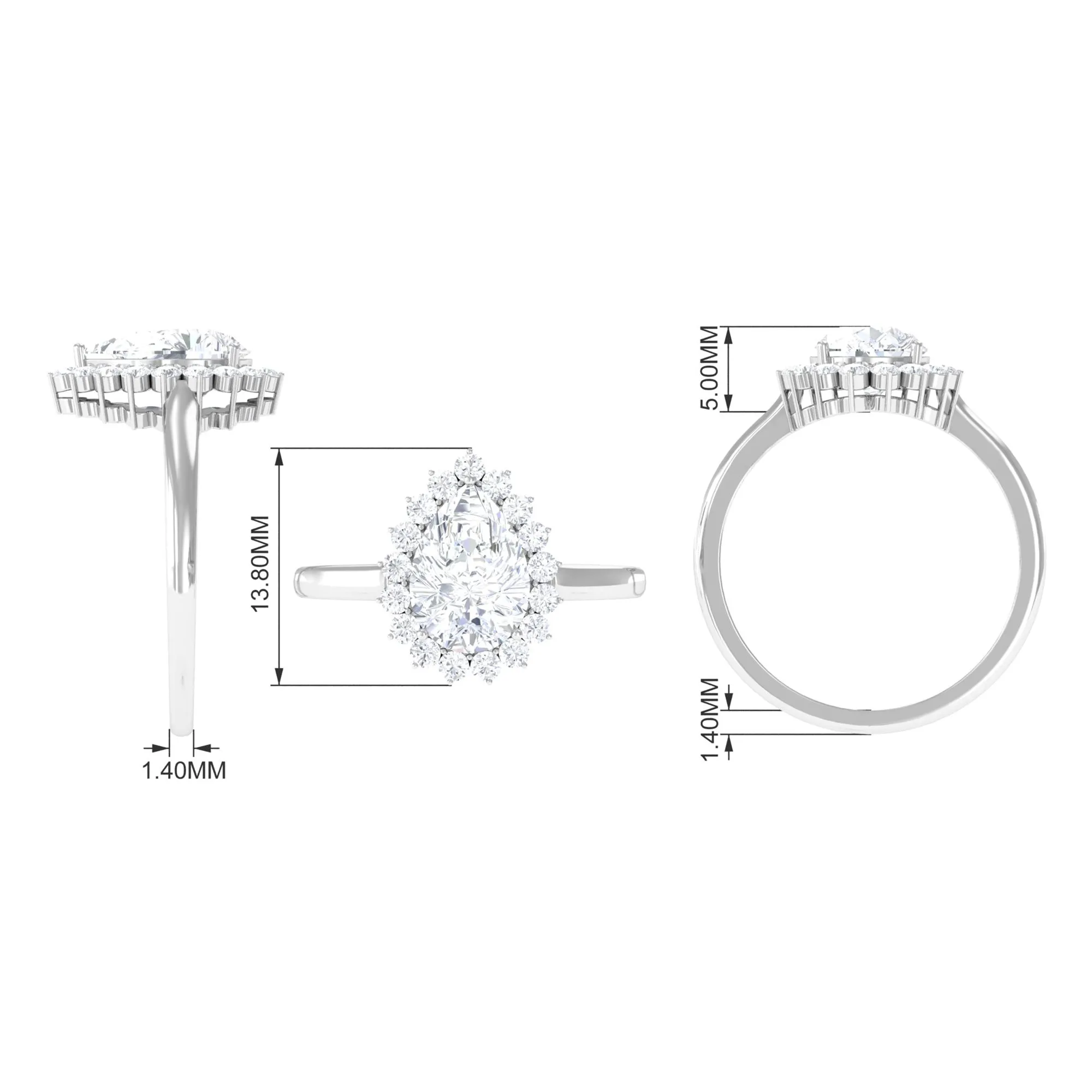 Cubic Zirconia Teardrop Halo Engagement Ring