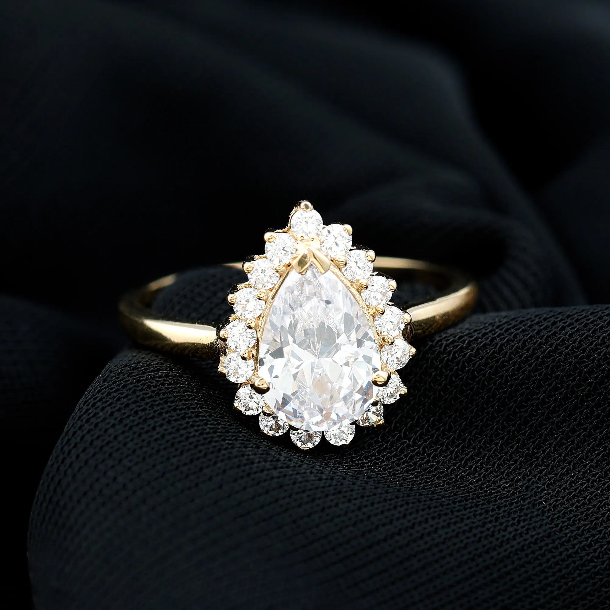 Cubic Zirconia Teardrop Halo Engagement Ring